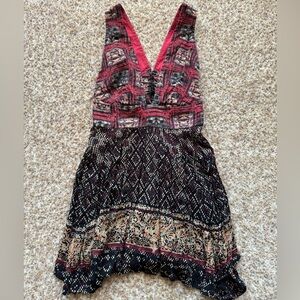 Free People Womens Deep Neckline Tie Back Multicolor Tunic Size small
